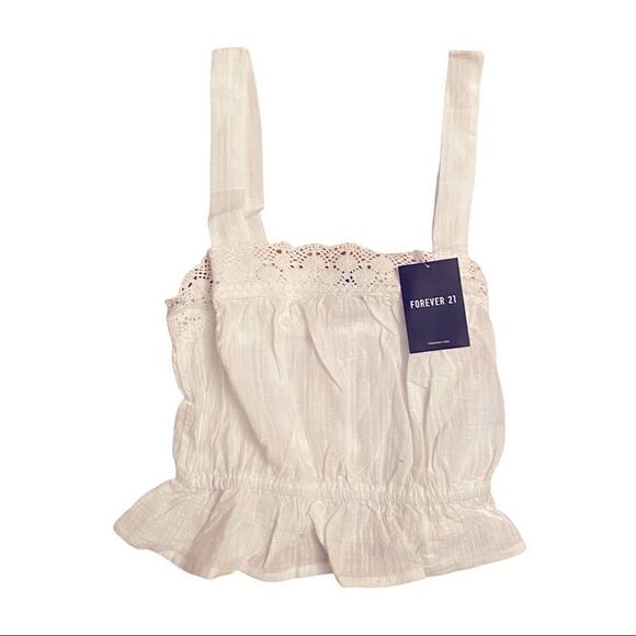 Forever 21 White Embroidered Lace Woven Top NWT Sz Small - Picture 2 of 6